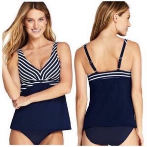 Land’s End soft cup adjustable strap Vneck tankini blue white stripe various